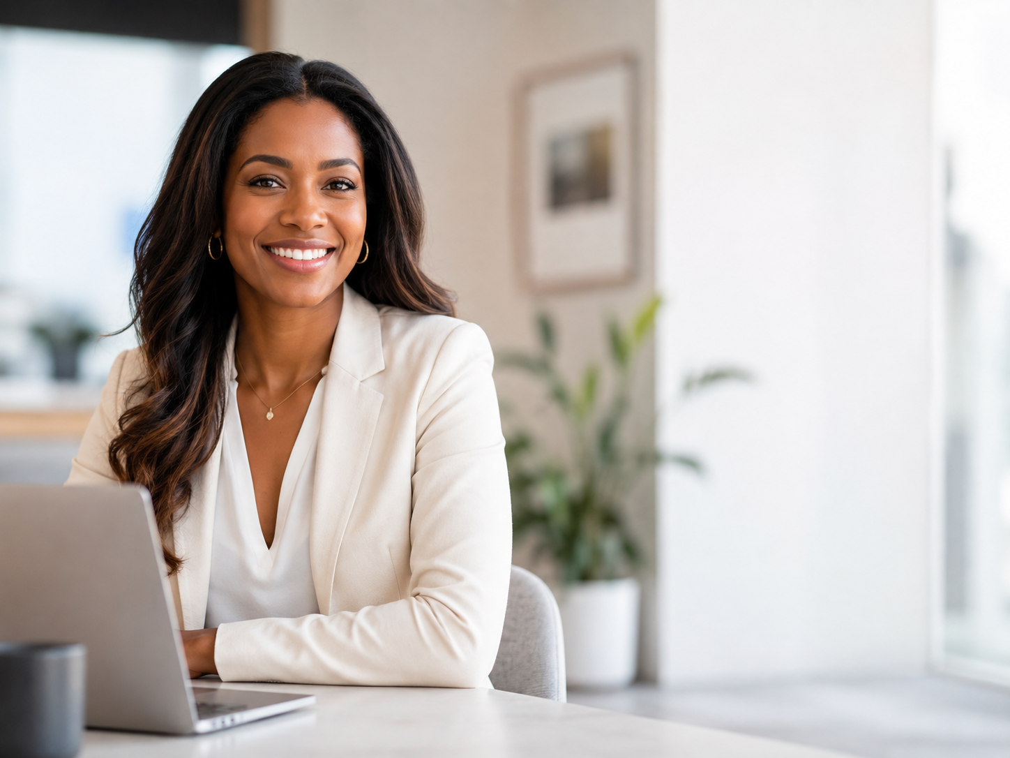 Professional woman at a laptop representing remote career opportunities