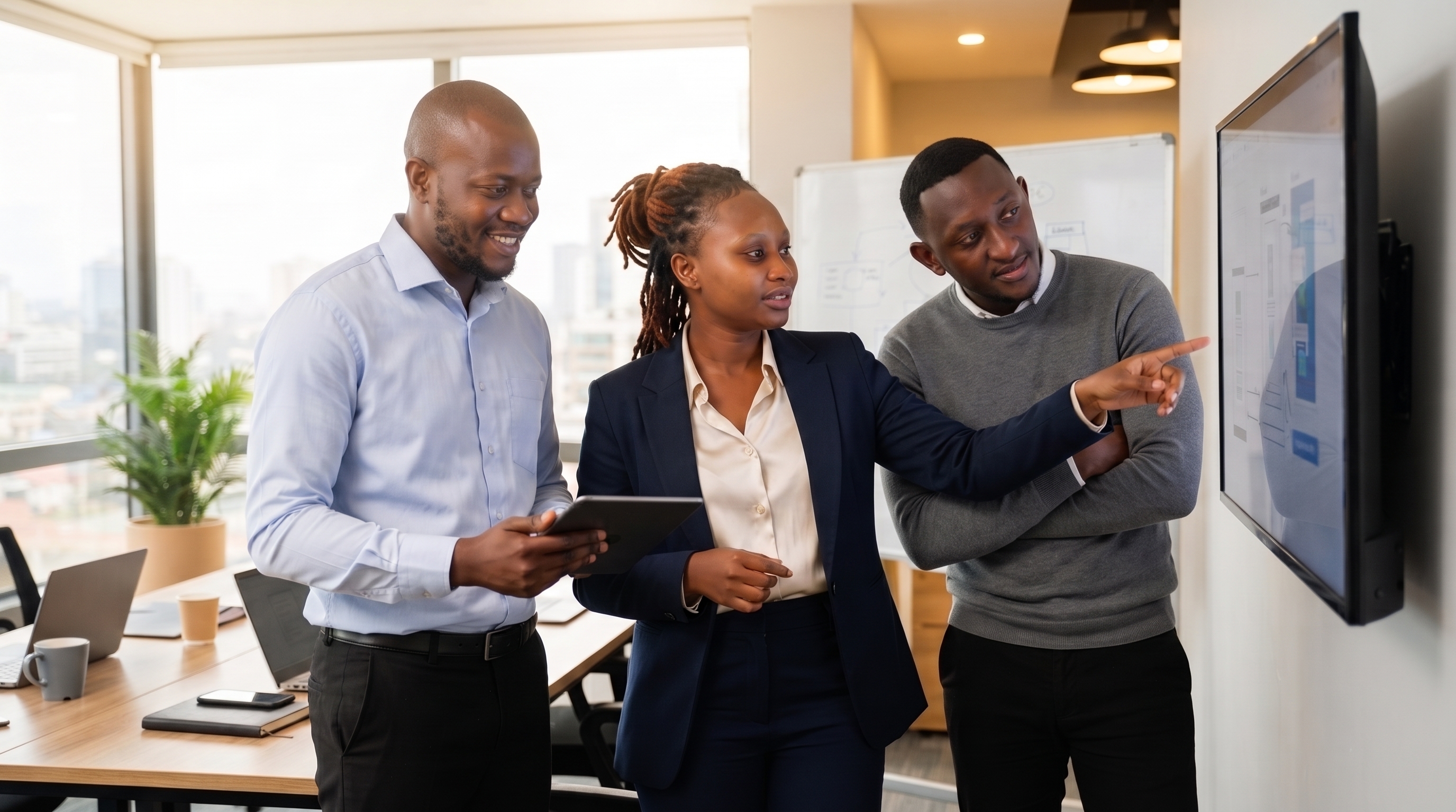 Professional team in a modern office representing VirtualAssist Pro's multidisciplinary talent network